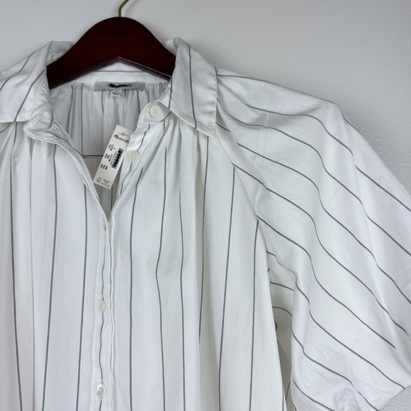 Madewell Shirred Bubble-Sleeve Button-Up Shirt Stripes White Size S NWT - Picture 5 of 8